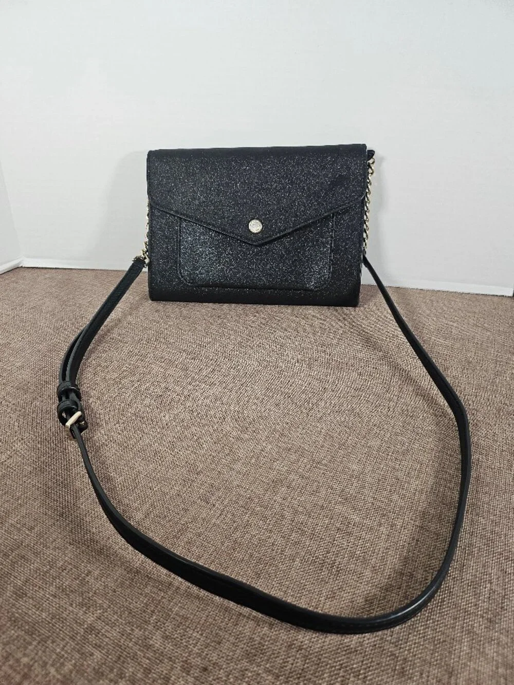 Kate Spade New York Tinsel Glitter Flap Crossbody Bag Black Envelope, Clutch